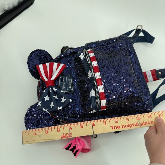 Disney Parks Loungefly Stars Stripes Americana Patriotic Sequin Mini Backpack - Picture 11 of 14